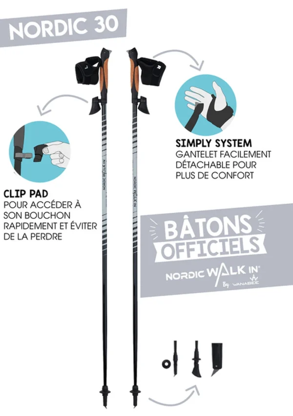 garantis authentique Sortie 👏 BÂTONS Randonnée WANABEE NORDIC 30 X2 👏 6